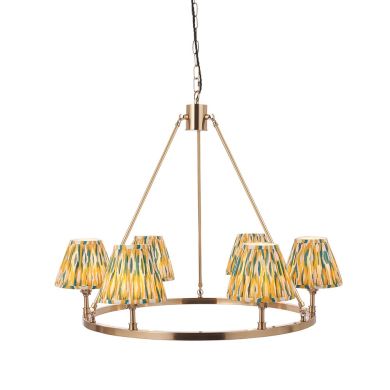 Chester And Ikat 6 Lights 16cm Yellow And Jade Shade Ceiling Light In Aged Brass