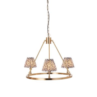Chester And Leaf 3 Lights 16cm Pearl Grey Shade Ceiling Light In Aged Brass