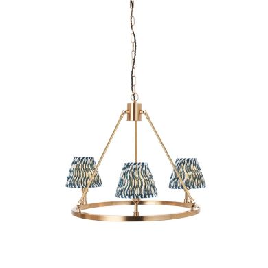 Chester And Ripple 3 Lights 16cm Marlin Blue Shade Ceiling Light In Aged Brass