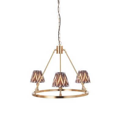 Chester And Zigzag 3 Lights 16cm Pearl Grey Shade Ceiling Light In Aged Brass