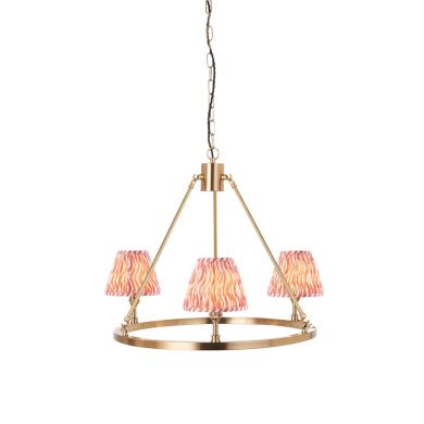 Chester And Ripple 3 Lights 16cm Coral Pink Shade Ceiling Light In Aged Brass