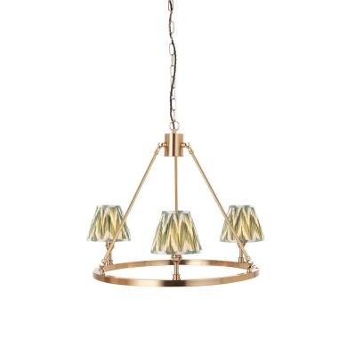Chester And Zigzag 3 Lights 16cm Cotswold Green Shade Ceiling Light In Aged Brass