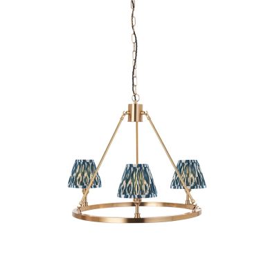 Chester And Ikat 3 Lights 16cm Marlin Blue Shade Ceiling Light In Aged Brass