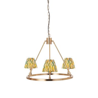 Chester And Ikat 3 Lights 16cm Yellow And Jade Shade Ceiling Light In Aged Brass