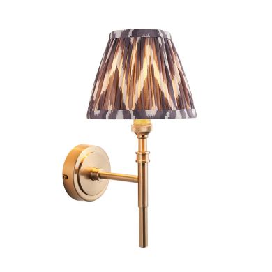 Chester And Zigzag 16cm Pearl Grey Shade Wall Light In Aged Brass