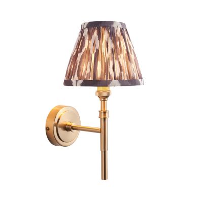 Chester And Ikat 16cm Pearl Grey Shade Wall Light In Aged Brass