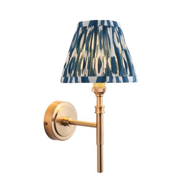 Chester And Ikat 16cm Marlin Blue Shade Wall Light In Aged Brass