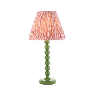Higgledy And Ripple 25cm Coral Pink Shade Table Lamp With Gloss Cotswold Green Base