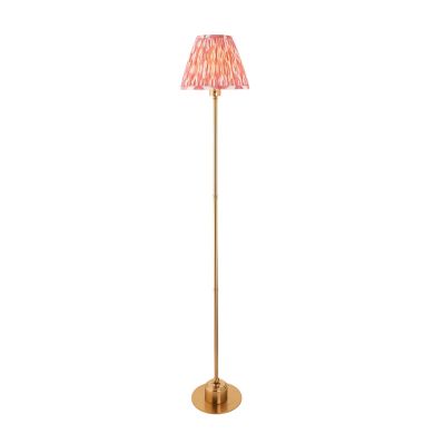 Burley Rechargeable And Ikat 25cm Coral Pink Shade Floor Lamp In Brushed Aged Brass