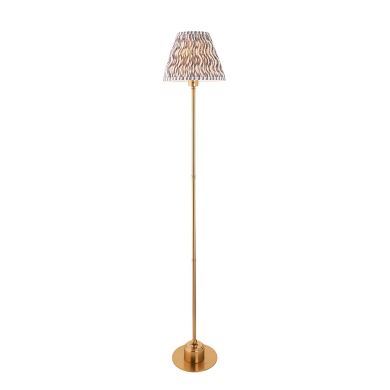Burley Rechargeable And Ripple 25cm Pearl Grey Shade Floor Lamp In Brushed Aged Brass
