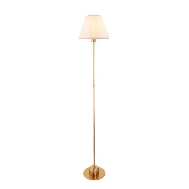 Burley Rechargeable And Ivy 25cm Vintage White Shade Floor Lamp In Brushed Aged Brass
