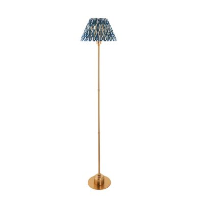 Burley Rechargeable And Ikat 30cm Marin Blue Shade Floor Lamp In Brushed Aged Brass