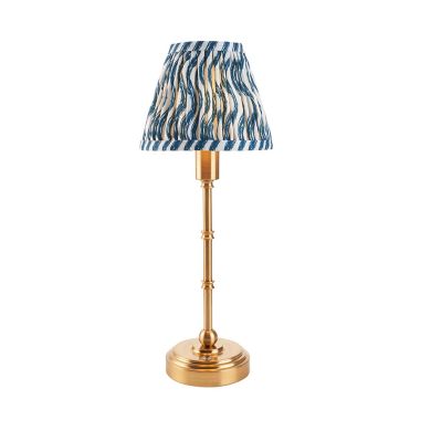 Bibury And Zigzag 20cm Apricot Orange Fabric Shade Table Lamp In Satin Marlin Blue