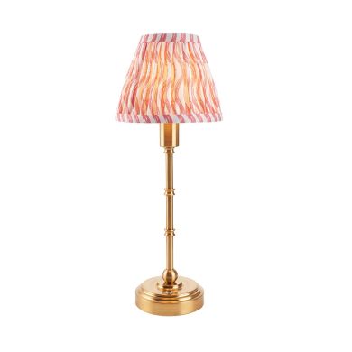 Bibury And Zigzag 20cm Apricot Orange Fabric Shade Table Lamp In Satin Cotswold Green