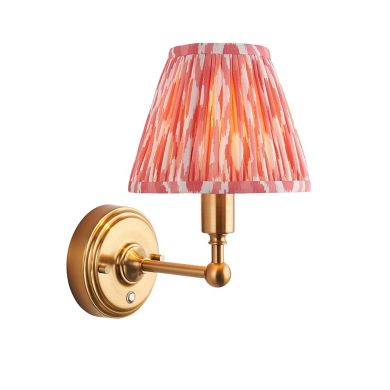 Bibury And Ripple 20cm Coral Pink Fabric Shade Wall Light In Natural Ash