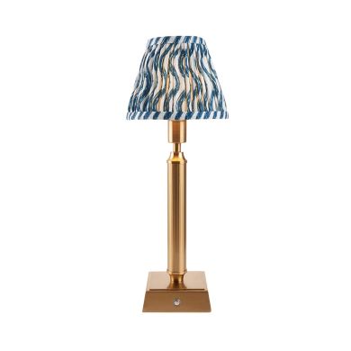 Trobridge Rechargeable And Ripple 16cm Marlin Blue Shade Table Lamp In Brushed Aged Brass