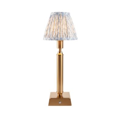 Trobridge Rechargeable And Leaf 16cm Shell Bay Blue Shade Table Lamp In Brushed Aged Brass