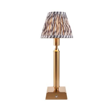Trobridge Rechargeable And Ripple 16cm Pearl Grey Shade Table Lamp In Brushed Aged Brass