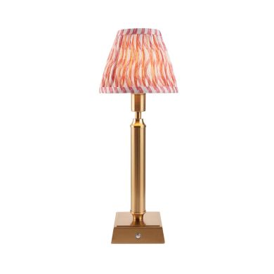 Trobridge Rechargeable And Ripple 16cm Coral Pink Shade Table Lamp In Brushed Aged Brass