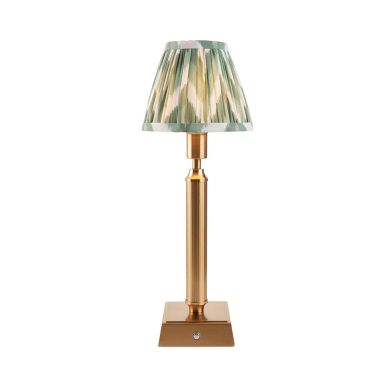 Trobridge Rechargeable And Zigzag 16cm Cotswold Green Shade Table Lamp In Brushed Aged Brass