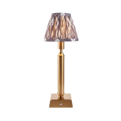Trobridge Rechargeable And Ikat 16cm Pearl Grey Shade Table Lamp In Brushed Aged Brass
