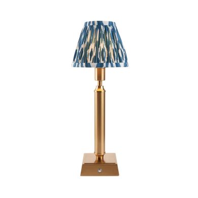 Trobridge Rechargeable And Ikat 16cm Marlin Blue Shade Table Lamp In Brushed Aged Brass