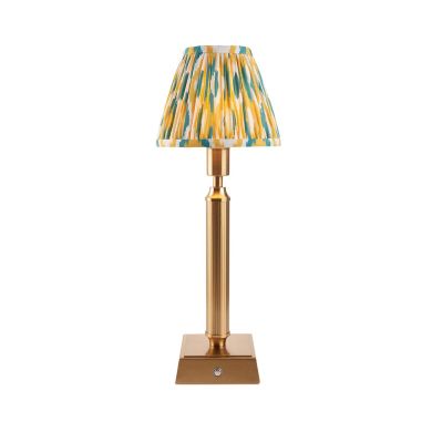 Trobridge Rechargeable And Ikat 16cm Yellow And Jade Shade Table Lamp In Brushed Aged Brass