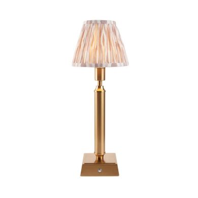 Trobridge Rechargeable And Ikat 16cm Neutral Shade Table Lamp In Brushed Aged Brass