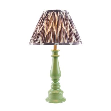 Myrtle And Zigzag 30cm Pearl Grey Shade Table Lamp With Gloss Cotswold Green Base