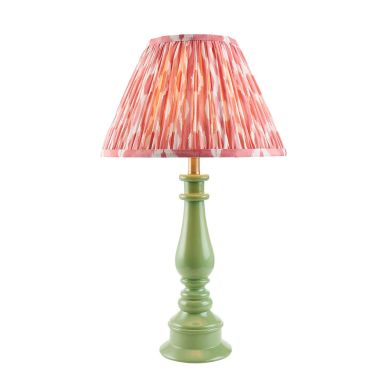 Myrtle And Ikat 30cm Coral Pink Shade Table Lamp With Gloss Cotswold Green Base