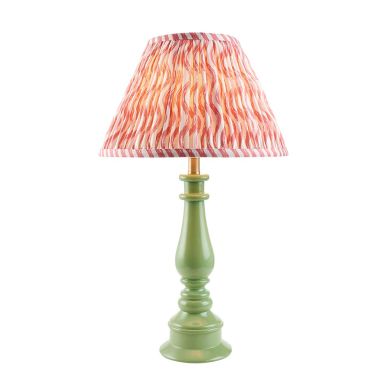 Myrtle And Ripple 30cm Coral Pink Shade Table Lamp With Gloss Cotswold Green Base