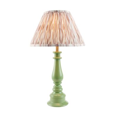 Myrtle And Ikat 30cm Neutral Shade Table Lamp With Gloss Cotswold Green Base