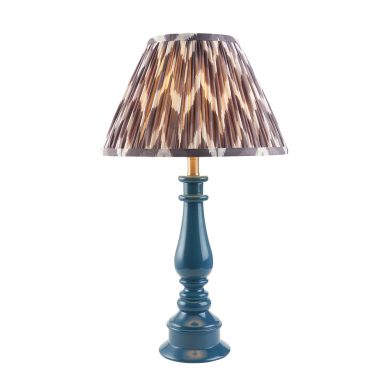 Myrtle And Zigzag 30cm Pearl Grey Shade Table Lamp With Gloss Marlin Blue Base