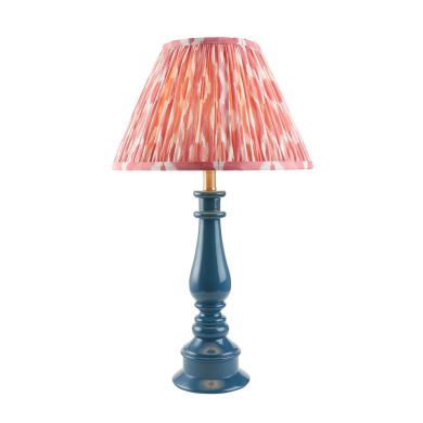 Myrtle And Ikat 30cm Coral Pink Shade Table Lamp With Gloss Marlin Blue Base