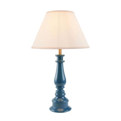 Myrtle And Ivy 30cm Vintage White Shade Table Lamp With Gloss Marlin Blue Base