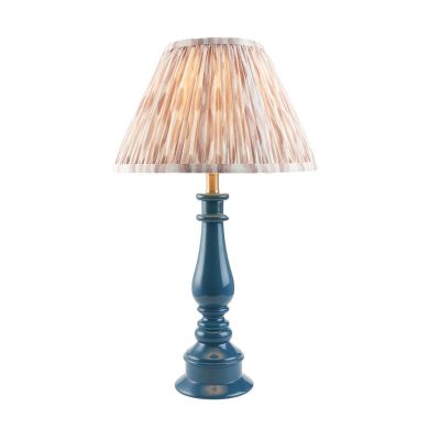 Myrtle And Ikat 30cm Neutral Shade Table Lamp With Gloss Marlin Blue Base