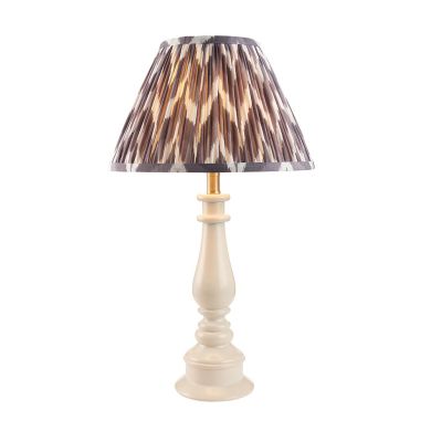 Myrtle And Zigzag 30cm Pearl Grey Shade Table Lamp With Gloss Almond White Base