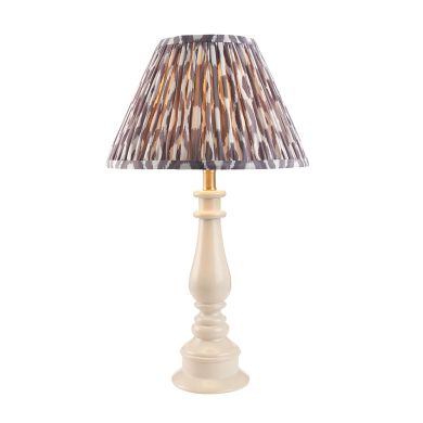 Myrtle And Ikat 30cm Pearl Grey Shade Table Lamp With Gloss Almond White Base