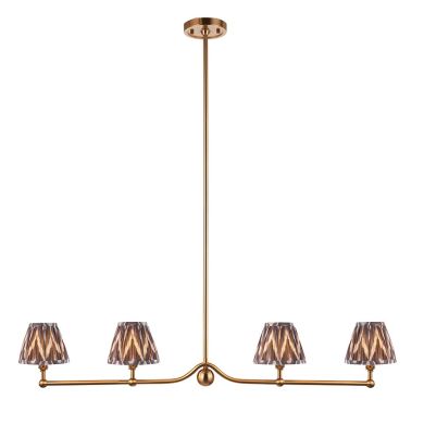 Santiago And Zigzag 4 Lights 16cm Pearl Grey Shade Ceiling Pendant Light In Brushed Aged Brass