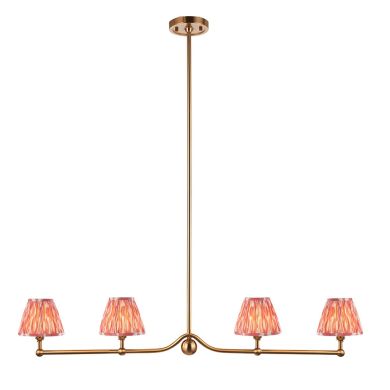 Santiago And Ikat 4 Lights 16cm Coral Pink Shade Ceiling Pendant Light In Brushed Aged Brass