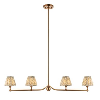 Santiago And Leaf 4 Lights 16cm Herb Garden Green Shade Ceiling Pendant Light In Brushed Aged Brass