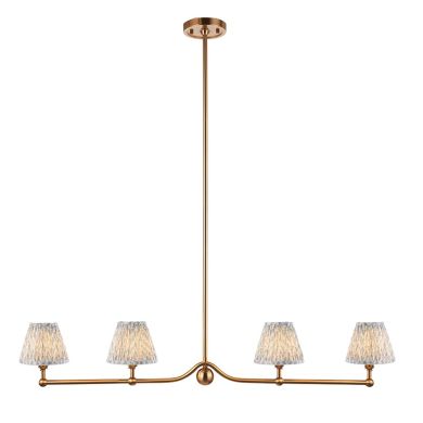 Santiago And Leaf 4 Lights 16cm Shell Bay Blue Shade Ceiling Pendant Light In Brushed Aged Brass