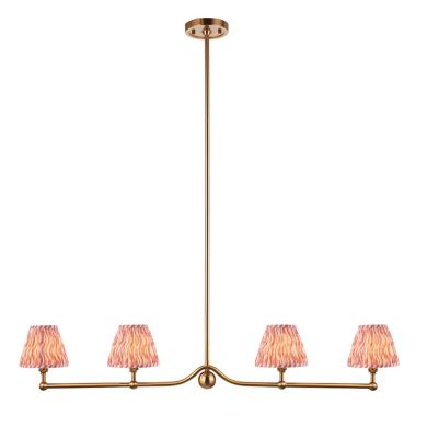 Santiago And Ripple 4 Lights 16cm Coral Pink Shade Ceiling Pendant Light In Brushed Aged Brass