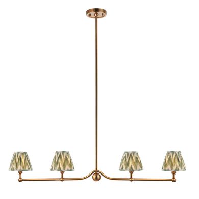 Santiago And Zigzag 4 Lights 16cm Cotswold Green Shade Ceiling Pendant Light In Brushed Aged Brass