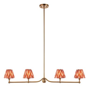 Santiago And Zigzag 4 Lights 16cm Apricot Orange Shade Ceiling Pendant Light In Brushed Aged Brass