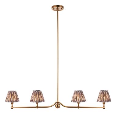 Santiago And Ikat 4 Lights 16cm Pearl Grey Shade Ceiling Pendant Light In Brushed Aged Brass
