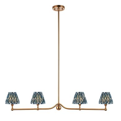Santiago And Ikat 4 Lights 16cm Marlin Blue Shade Ceiling Pendant Light In Brushed Aged Brass