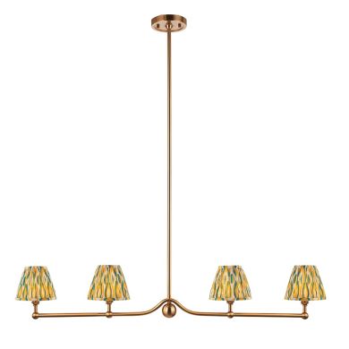 Santiago And Ikat 4 Lights 16cm Yellow And Jade Shade Ceiling Pendant Light In Brushed Aged Brass
