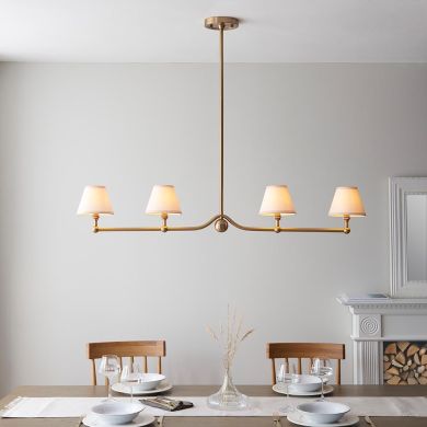 Santiago And Ivy 4 Lights 16cm Vintage White Shade Ceiling Pendant Light In Brushed Aged Brass