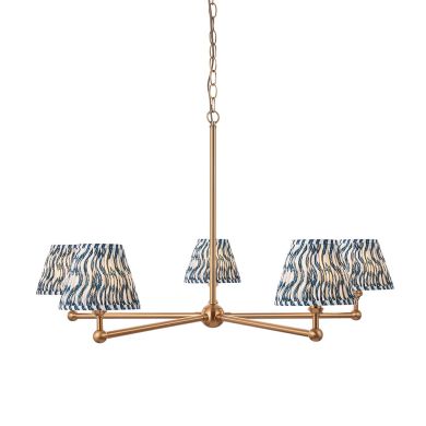 Santiago And Ripple 5 Lights 16cm Marlin Blue Shade Ceiling Pendant Light In Brushed Aged Brass